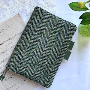 Green Tweed Cover for 2025 Planner, Notebook, Journal, Agenda with pen loops, perfectly for Hobonichi/Midori/Moleskine (A5/A6/Five-Year)