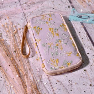 Pequeño estuche para cajón con bordado, portátil, con cremallera, bonito organizador, para almacenamiento, para la escuela, la oficina, para viajes, tela japonesa hecha a mano (3 colores)