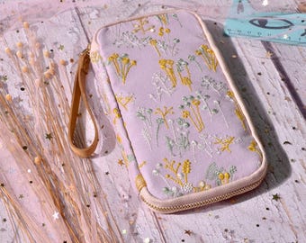 Kleine Stickerei Schublade Beutel Tragbare Reißverschluss niedliche Tasche Organizer Lagerung Schule Büro Schreibwaren Reise, handgemachter japanischer Stoff (3 Farben)