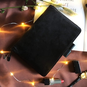Black Velvet Cover for 2025 Planner, Notebook, Journal, Agenda with pen loops inner pockets for Hobonichi/Midori/Moleskine (A5/A6/5-Year)