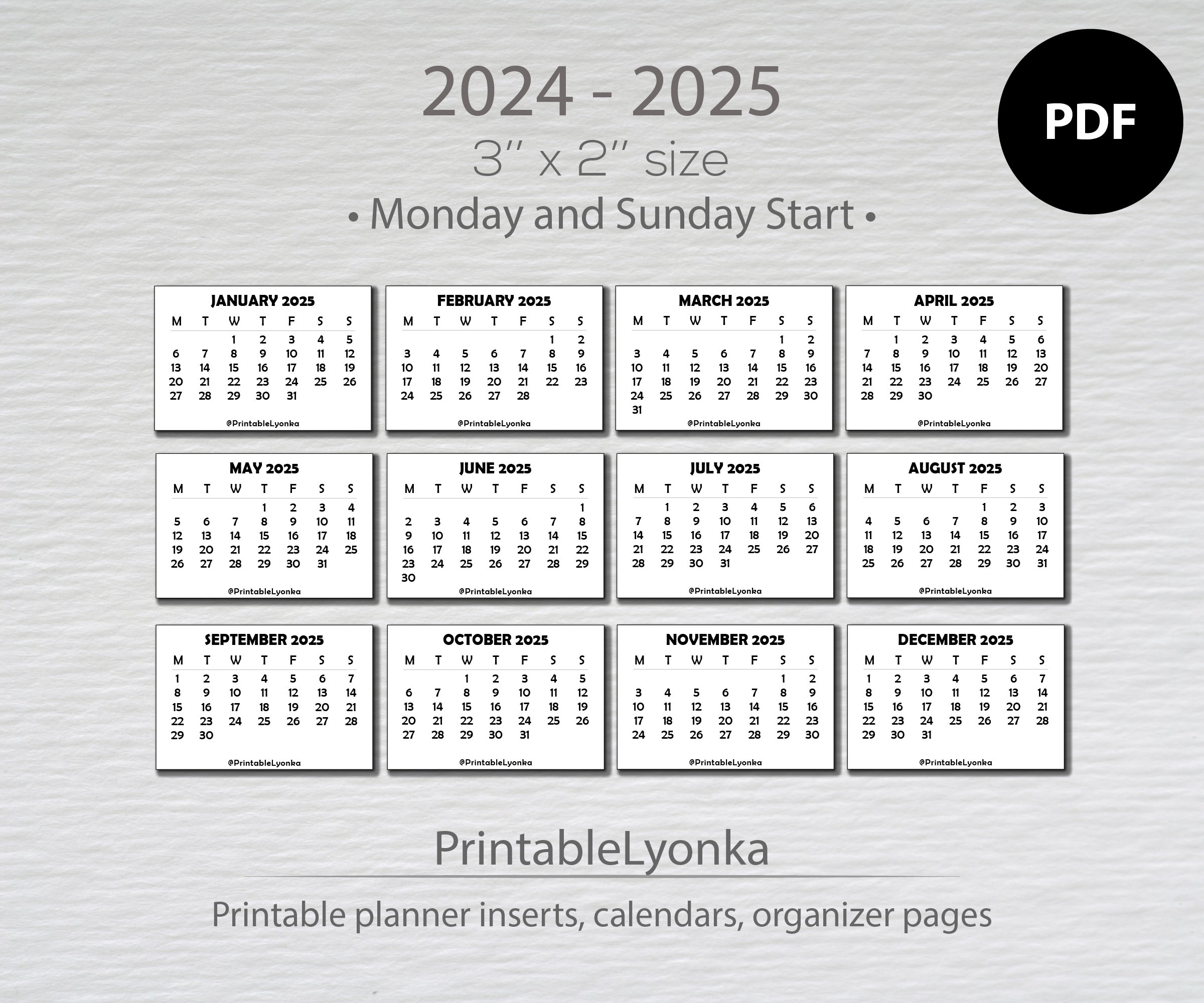 Mini Calendarios 3 x 2 pulgadas 2024 2025 / Calendario pequeño