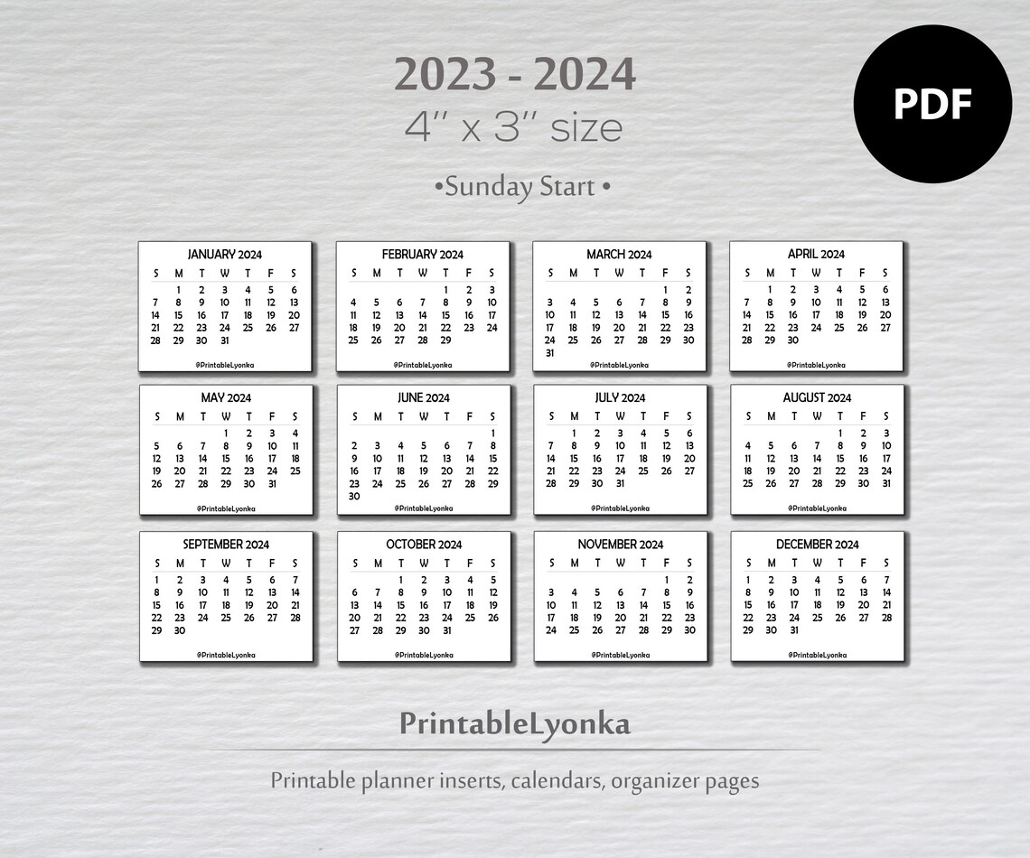 4 X 3 Inches Mini Calendars Printable PDF/ Small Calendar 2023 - Etsy