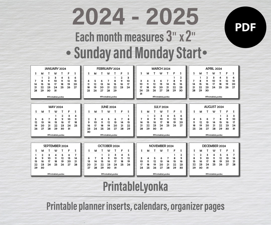 3 X 2 Inch Mini Calendars 2024 2025 Mini Calendar Tabs Small Printable