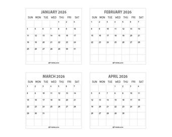 2026 Mini Calendar Card | Printable PDF (3.5x3.5)