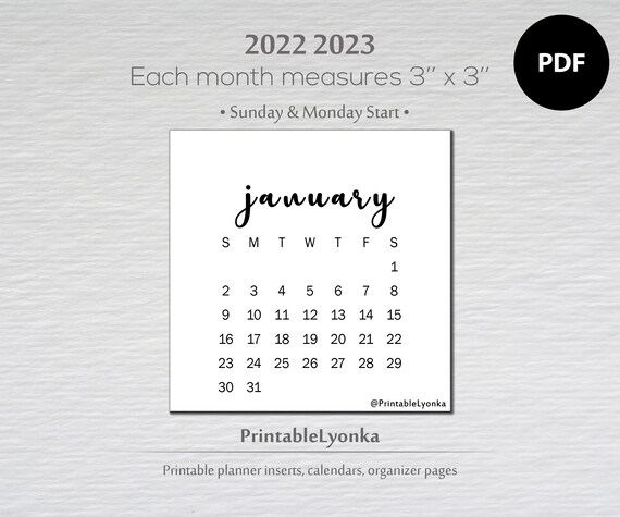 3 x 3 inches 2022 2023 mini desk calendar small monthly etsy