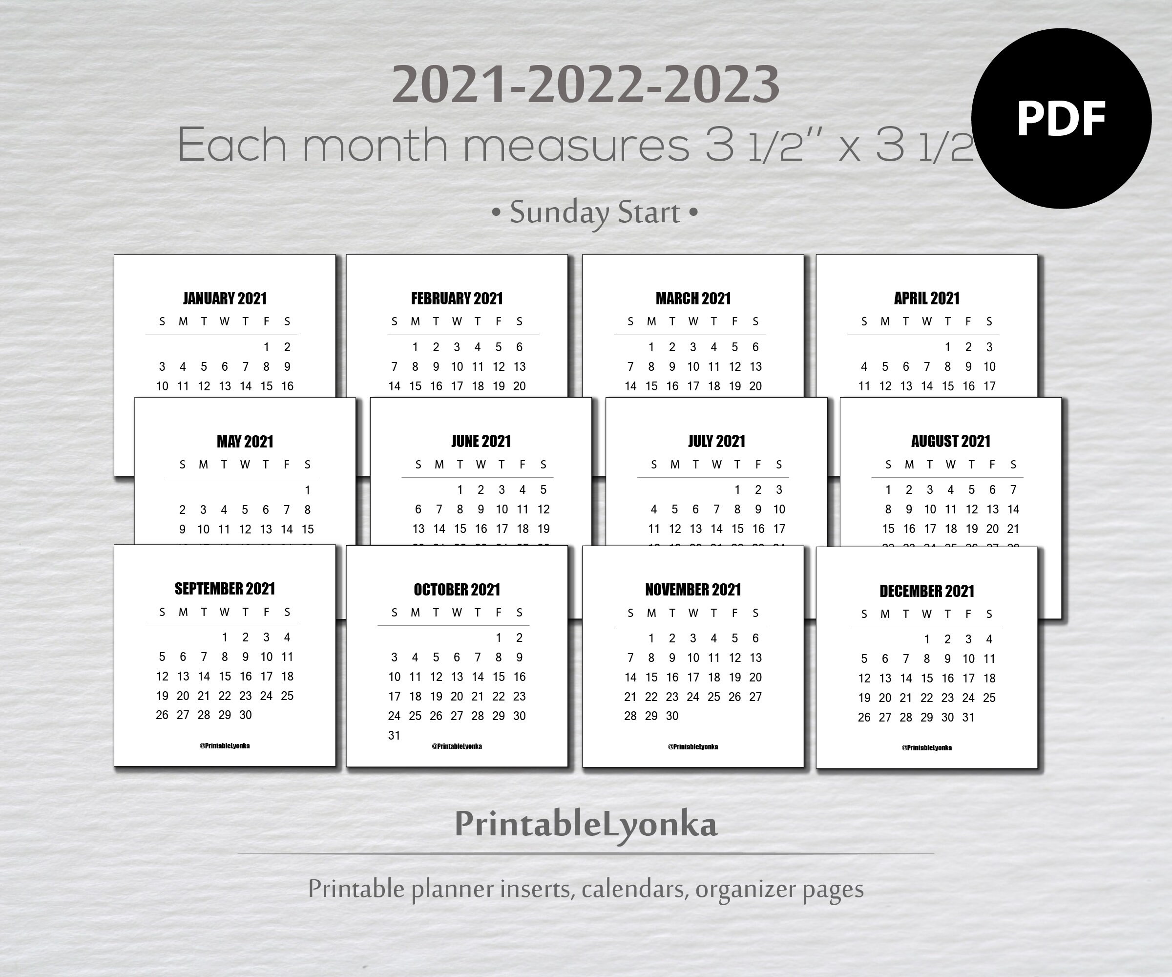 Mini Calendrier 2023 2021 2022 2023 Mini Calendar Tab/Size 3 1/2 X 3 1/2Inch. | Etsy Ireland