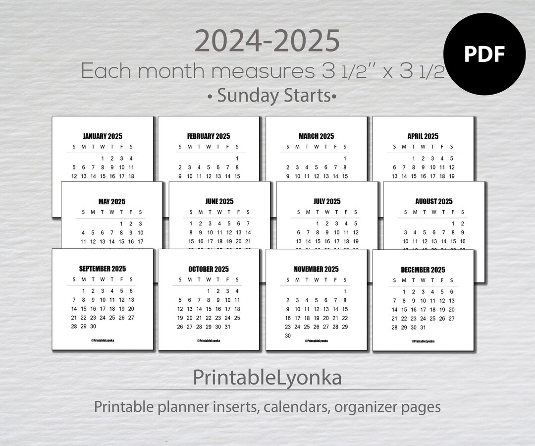 Mini pestaña de calendario 2025 y 2025 / Tamaño 3 1/2 x 3 1/2 Etsy España