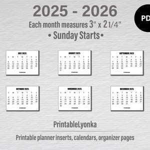 2025 Mini carte calendrier 2026 | Taille 3 x 2 1/4 po | Calendrier PDF imprimable