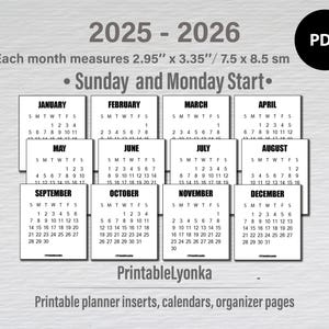 2025–2026 Вкладка «Мини-календарь» | Размер 2,95 х 3,35 дюйма | Календарь в формате PDF для печати