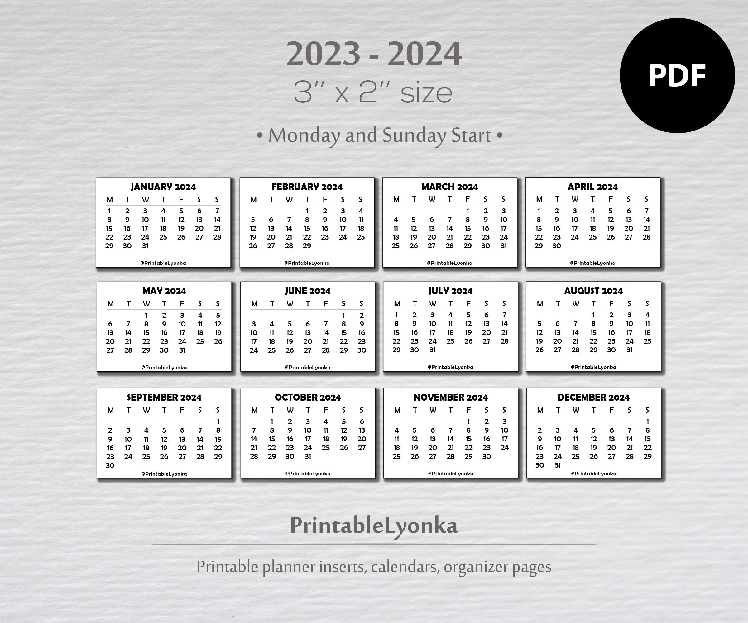 3 X 2 Inch Mini Calendars 2023 2024 Small Printable Calendar Mini
