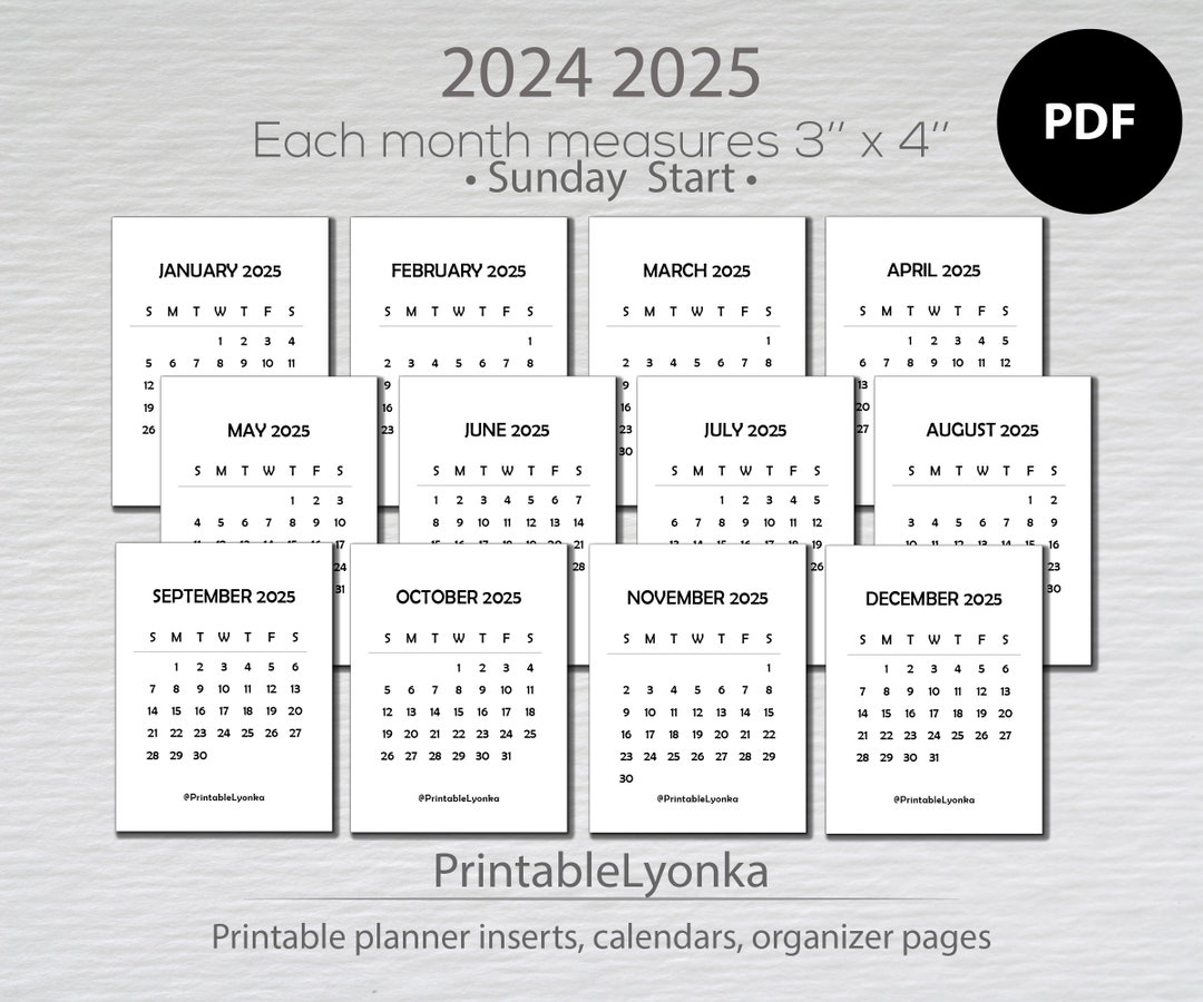 3 x 4 mini calendari 2024 2025 PDF stampabile - Etsy Italia