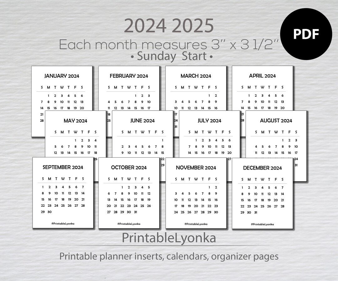 3 X 3.5 Inches Mini Calendars 2024 2025 Small Printable Calendar 3 X 3