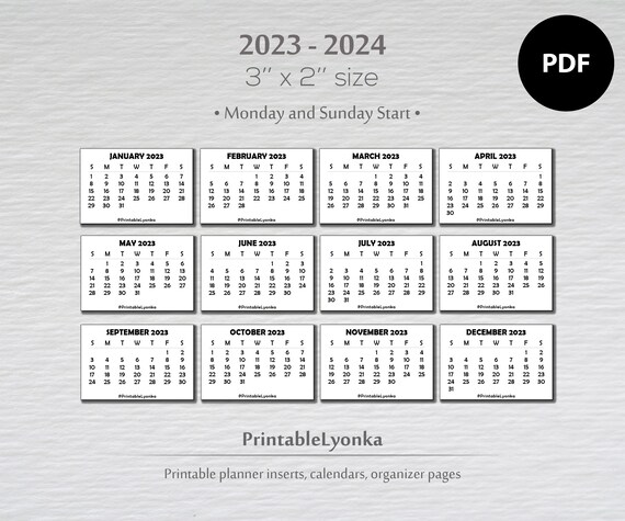 3 X 2 Inch Mini Calendars 2023 2024 Small Printable - Etsy 3 X 2 Inch Mini Calendars 2023 2024 Small Printable - Etsy