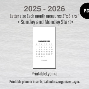 2025 - 2026 | Вкладки мини-ежемесячного календаря размером 3 x 5 1/2 дюйма | Размер 3 х 5,5 дюймов | Календарь в формате PDF для печати.
