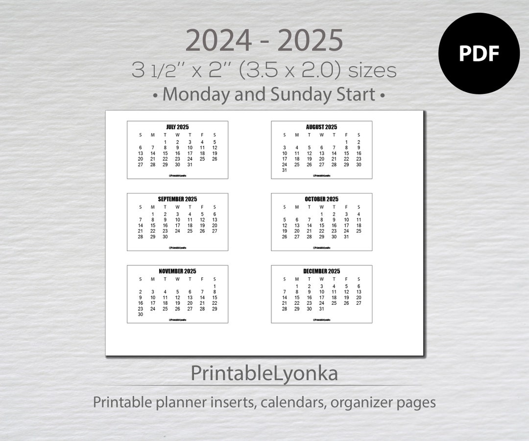 3 1/2 X 2 Inches 2024 2025 Mini Monthly Calendars Small Etsy