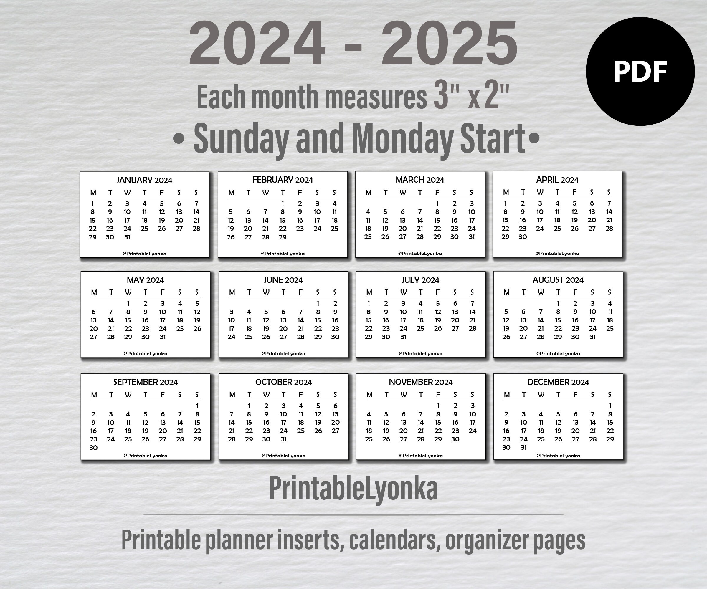 3 X 2 Inch Mini Calendars 2024 2025 Mini Calendar Tabs Small Printable
