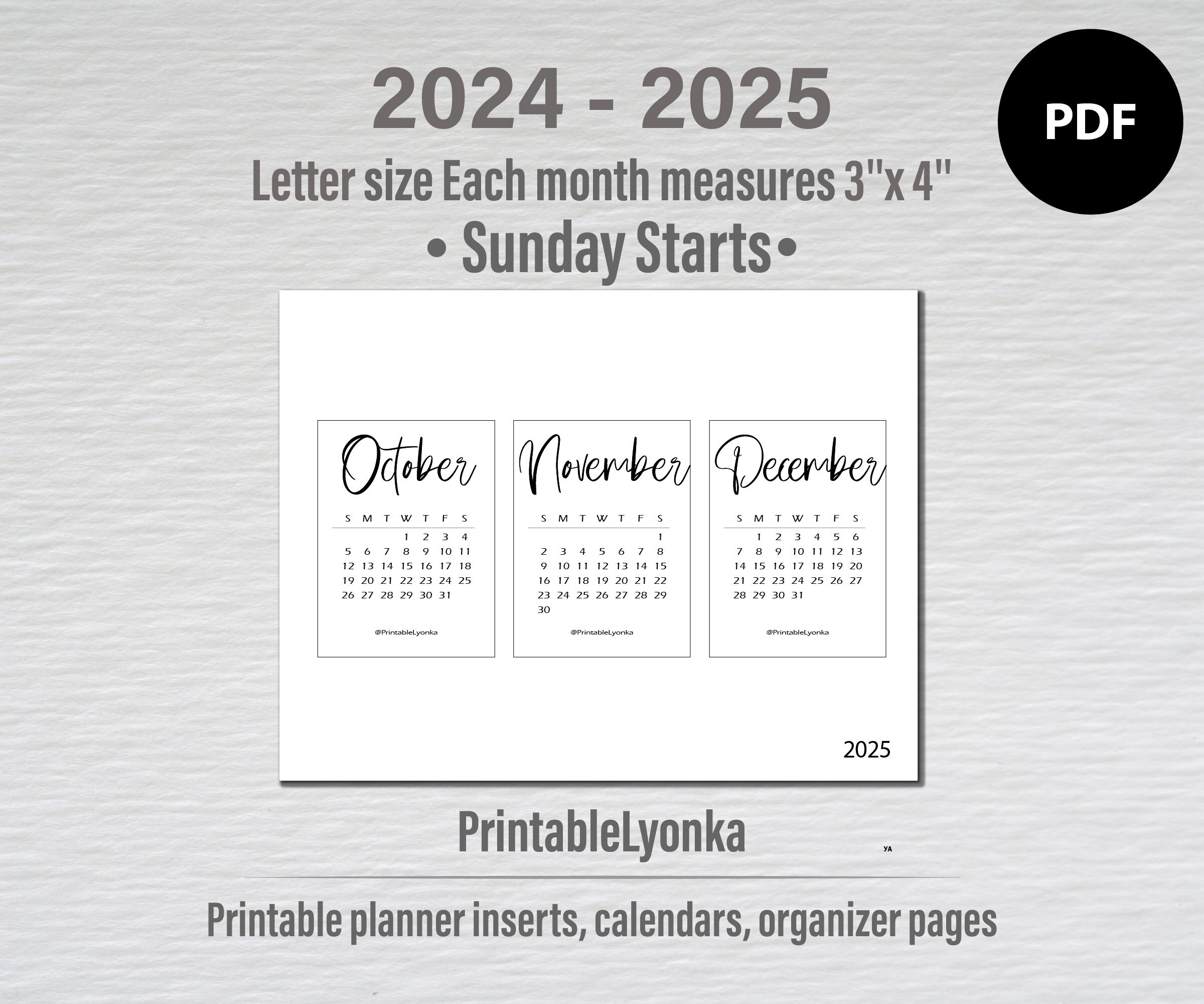 3 X 4 Inch Mini Calendars 2024 2025 Small Printable Calendar Mini ...
