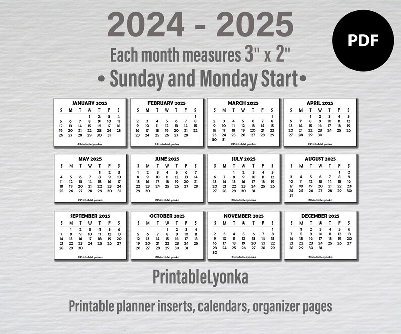 3 X 2 Inch Mini Calendars 2024 2025 Small Printable Calendar Mini