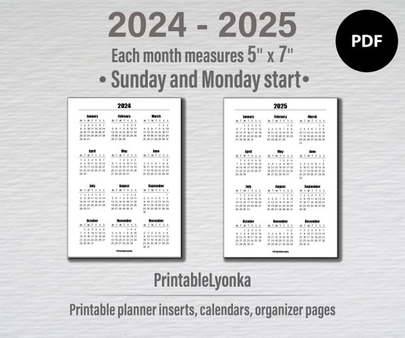 5×7 Printable Calendar 2025