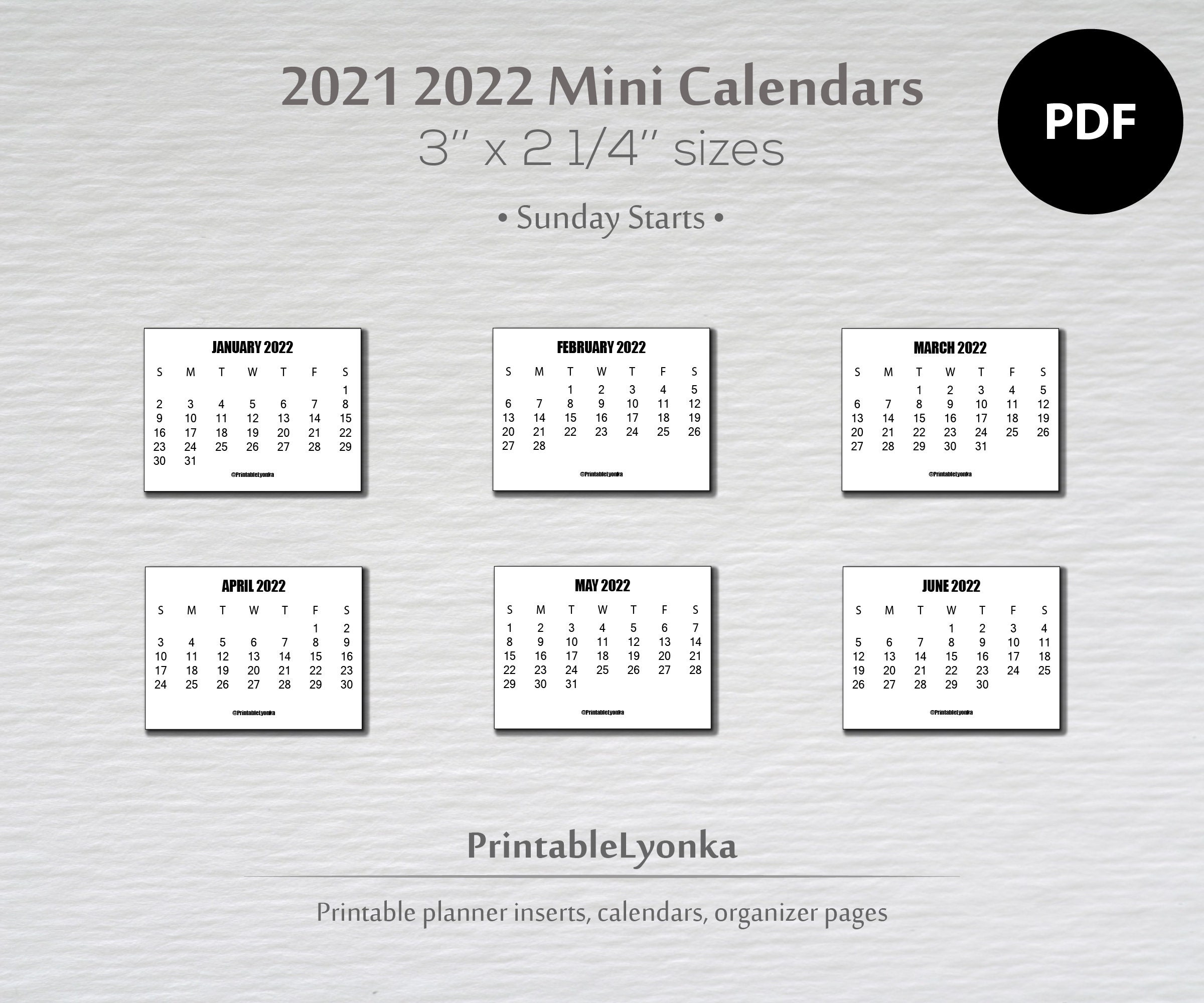 2021 2022 Mini Calendar Card/Size 3 X 2 1/4'' | Etsy