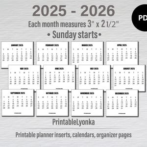 3 x 2 1/2 Small calendar 2025 2026 | Mini calendar 2025-2026 printable | Mini Calendars 3 x 2.5 digital | Minimalist calendar