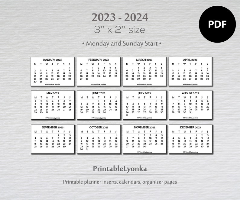 3 X 2 Inch Mini Calendars 2023 2024 Mini Calendar Tabs Etsy