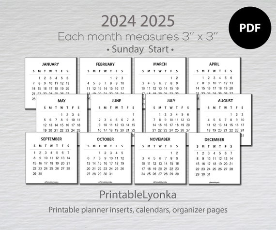 Mini calendriers imprimables au format PDF, 4 x 3 pouces/ Petit