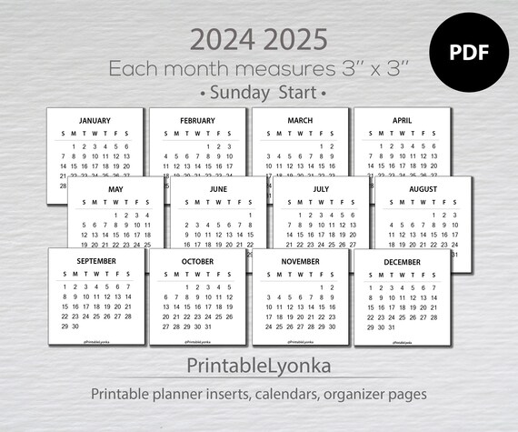 Mini calendriers imprimables au format PDF, 4 x 3 pouces/ Petit