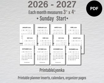 3 x 4 мини-календаря 2026 2027 распечатать PDF