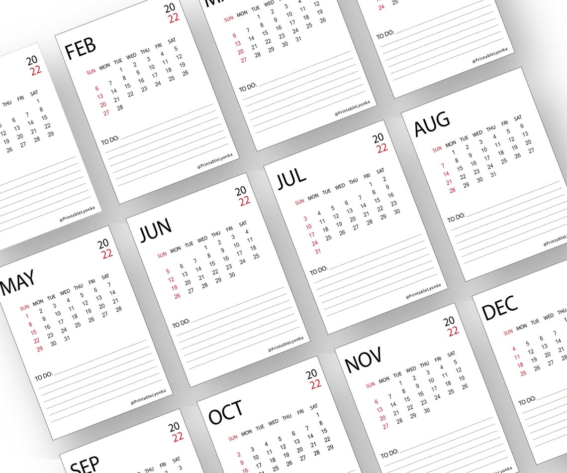 printable small desk calendar 2022
