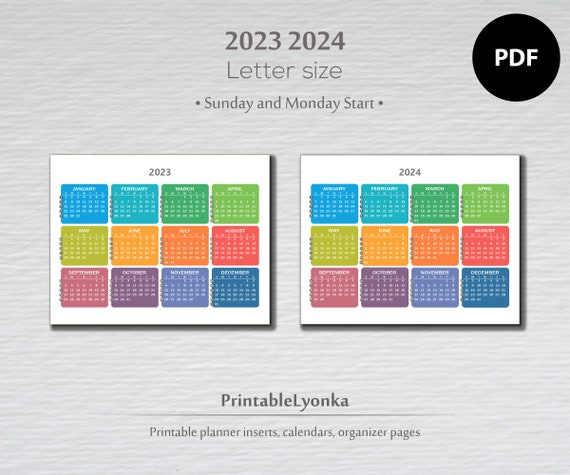 2023 and 2024 Printable Calendar With Weeks Calendar 2023 - Etsy Norway