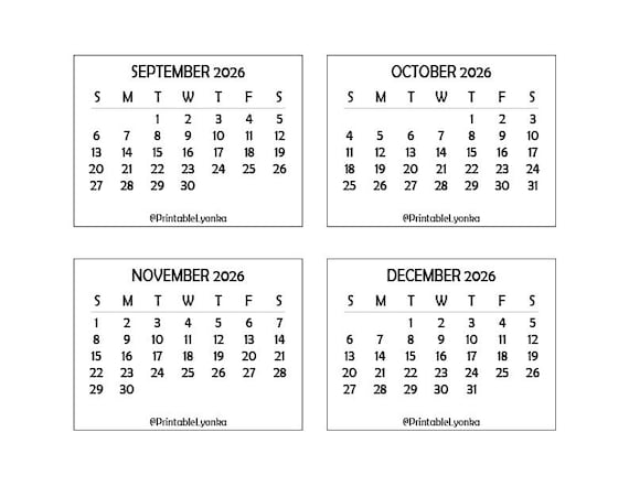 4 X 3 Inches Mini Calendars Printable PDF/ Small Calendar