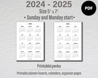5×7 Printable Calendar 2025
