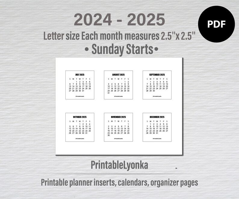 Mini Printable Monthly Calendar 2025 2025 2 1/2 X 2 1/2 Calendar Small