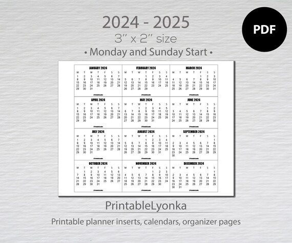 Mini calendriers imprimables au format PDF, 4 x 3 pouces/ Petit