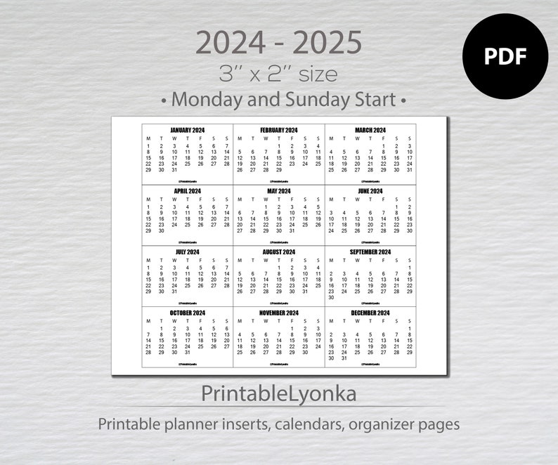 3 X 2 Inch Mini Calendars 2024 2025 Small Printable Calendar PDF Mini