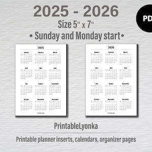 5x7 дюймов Печатный календарь 2025-2026 | Минималистский календарь 2025 2026