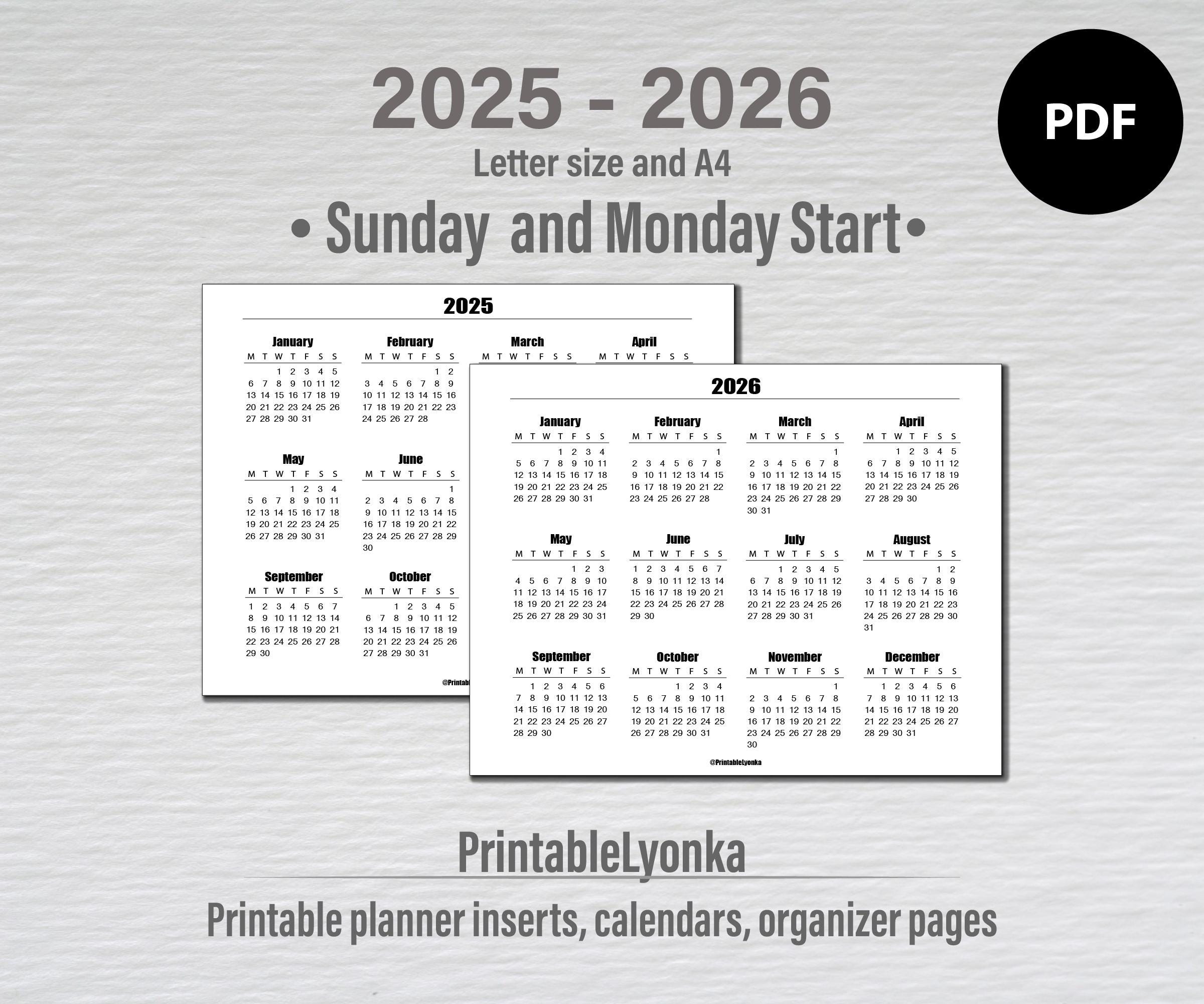  Man 公式カレンダー 2025-2026 Calendar 2025 and 2026 on One Page | Calendar Quickly