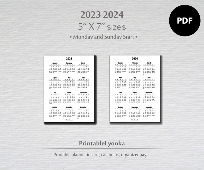 5x7 Inches Printable Calendar 20232024 Minimalist Calendar Etsy