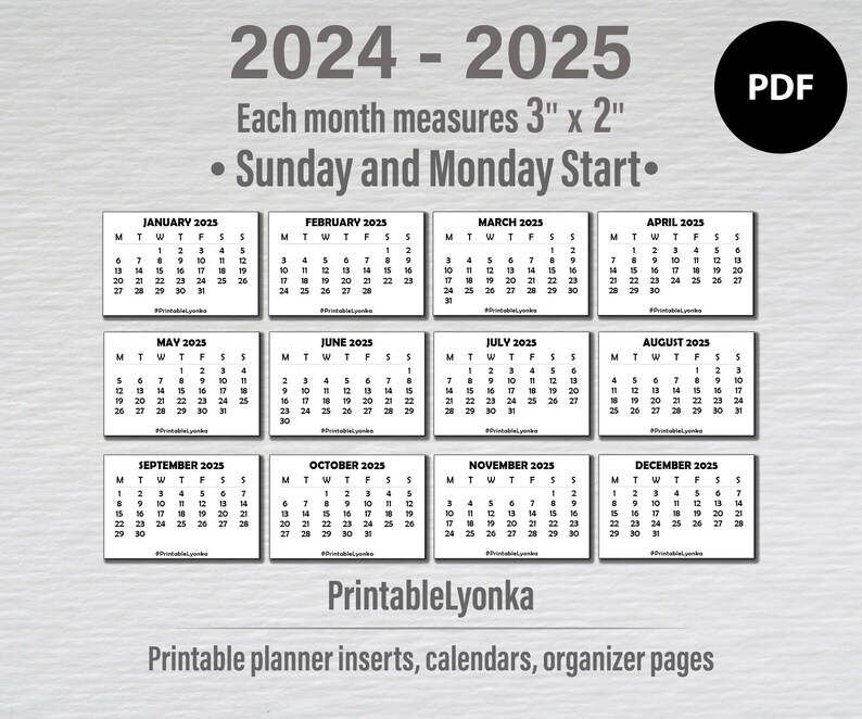 3 X 2 Inch Mini Calendars 2024 2025 Small Printable Calendar Mini