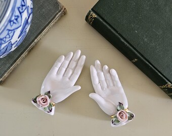 Pair of Pink Porcelain Miniature Hands | Vintage Vanity Ring Dish | Mother's Day Gift