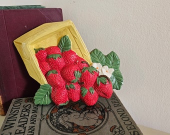 Vintage Strawberry Basket Chalkware | Chalkware Fruit Wall Plaque | Wall Decor