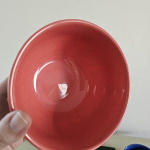 Puede incluir: Un cuenco de cer&aacute;mica de color coral con un acabado brillante. El cuenco tiene forma redondeada y un interior liso. El borde es ligeramente m&aacute;s claro. El cuenco est&aacute; vac&iacute;o y parece limpio. El cuenco es probablemente para servir comida.
