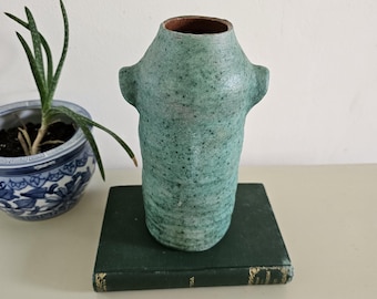 Vintage Seafoam Green Two Handle Pottery | New Zealand Vase | Waimea Pottery Studio