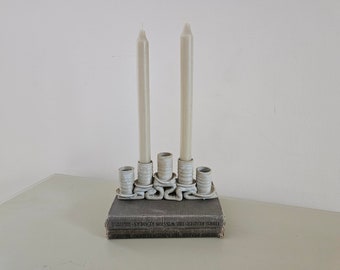 Vintage Speckled Pottery 5-Stick Candleholder | Midcentury Modern Candelabra | Neutral Home Decor