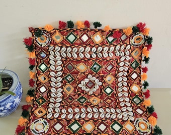 Handwoven Banjara Cowrie Shells, Mirror, & Tassel Embroidery Square