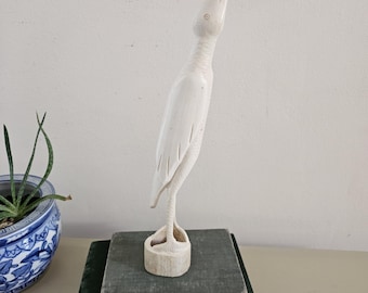 Hand Carved Bone Heron Bird | Folk Art