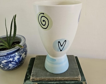 Hand Painted 1990s Pastel Hearts Ceramic Vase | Amano Scheurich German Pottery