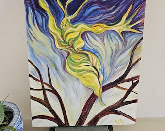Original Abstract Leaf Woman Painting | Whimsical Decor