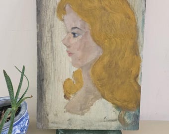 Cuadro de silueta rubia al estilo de los años 70 / Retrato vintage
